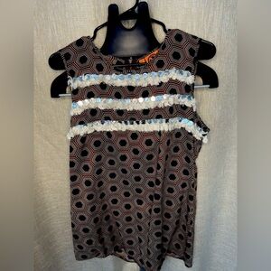 TORY BURCH graphic fringe with mirrored beading sleeveless tank blouse